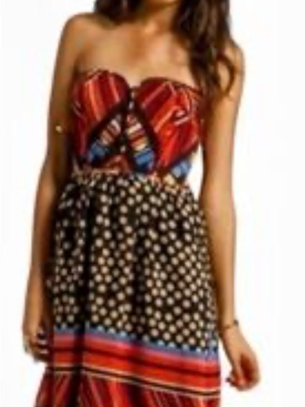 MM Couture Mixed-Print Knee Length Dress in Red and Black
